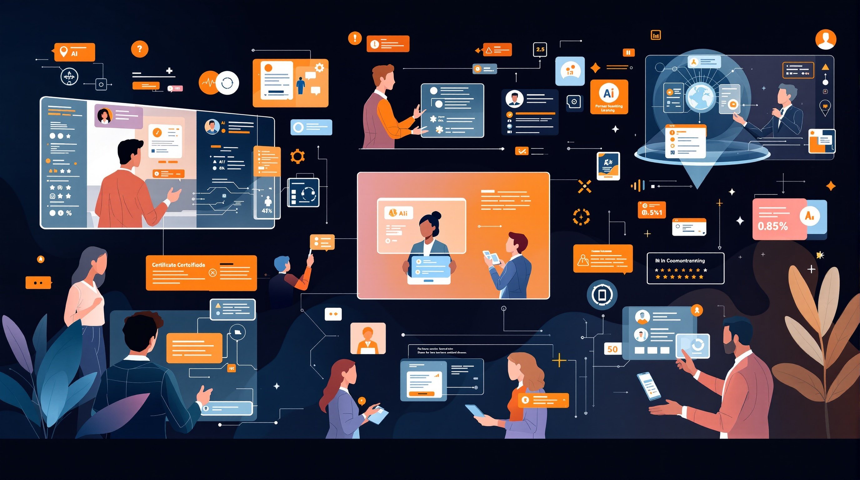 Professionals engaging with AI-powered learning and certification programs