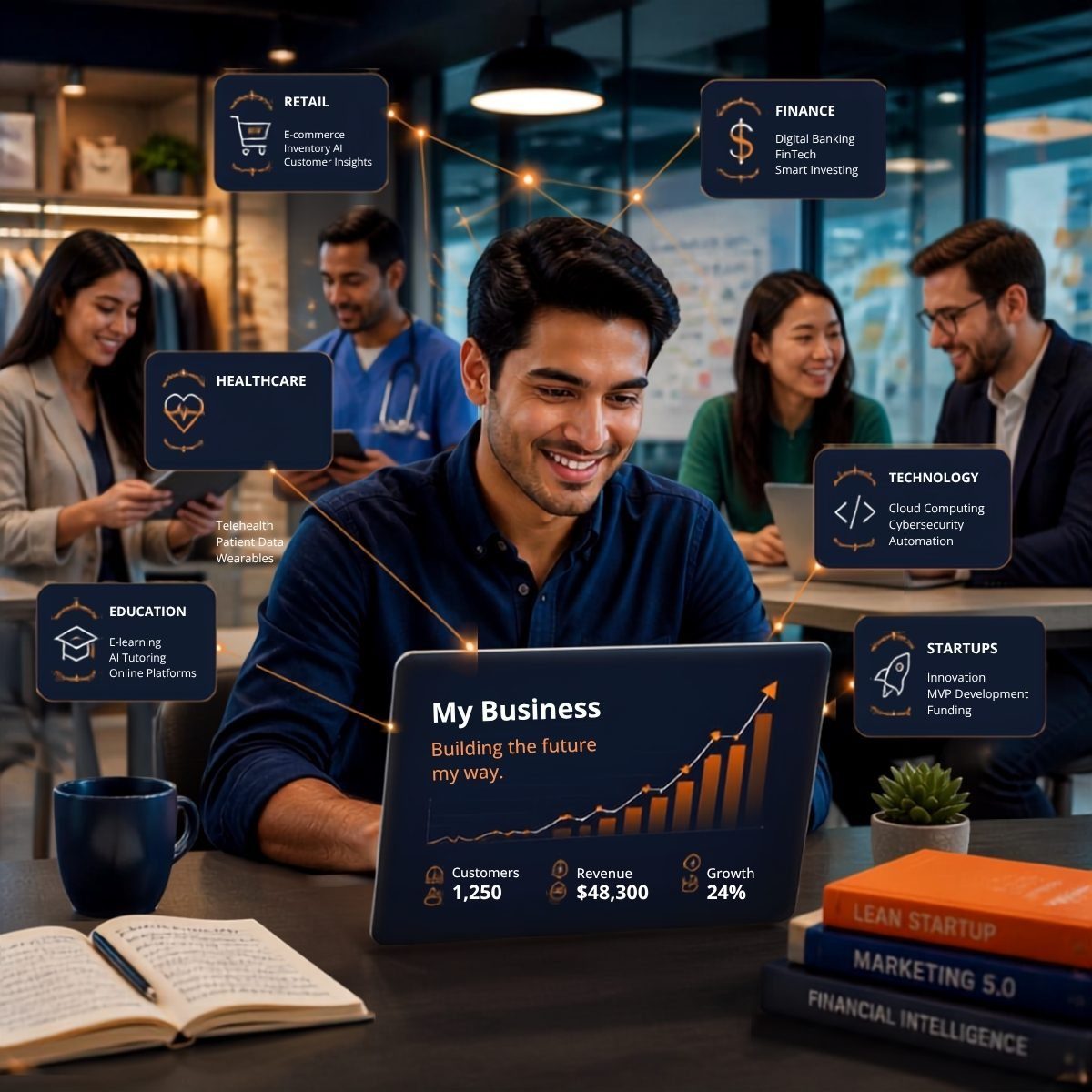A graduate running their own AI-powered business